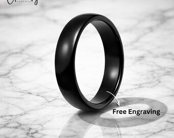 Zwarte keramische trouwring | Gepolijste minimalistische verlovingsring (2-4-6 mm)