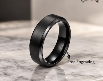 Personalized Black Titanium Ring Bands Engraved Wedding Band for Couples Rings For Men