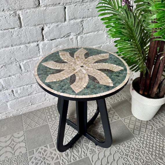 Modern Luxury Mosaic Stone Coffee Table with Celestial Petal Design | Antique & Quirky Home Décor