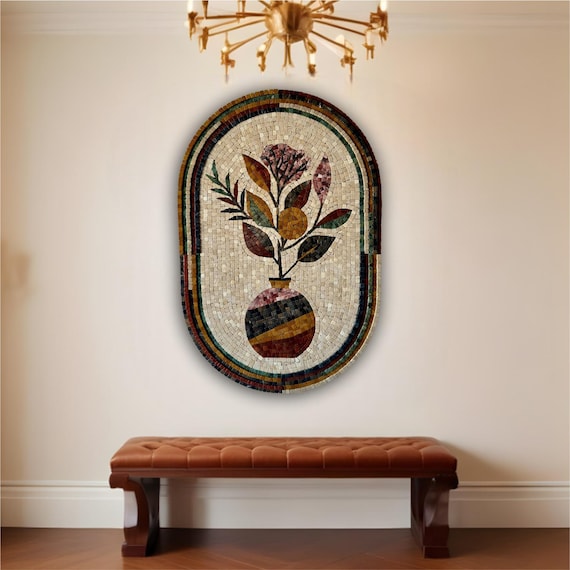 Quirky Mosaic Wall Hanging – Handmade Floral Vase Art for Unique Home Decor