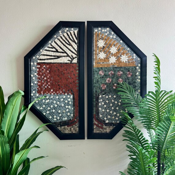 Handmade Four Seasons Dual-Panel Mosaic Art for Western, Country, Antique & Quirky Home Decor