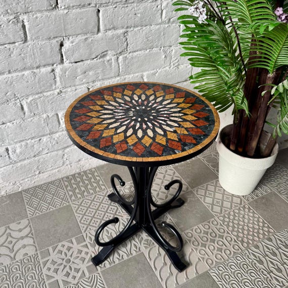 Elegant Handmade Stone Aurora Design Mosaic Coffee Table for Boho Home Decor and Western Home Decor With Mosaic Patterns