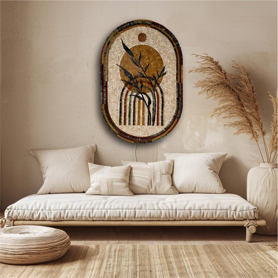 Elegant Art Deco Leaf Motifs Arch – Mosaic Wall Art with Classic Design Perfect for Homeowners
