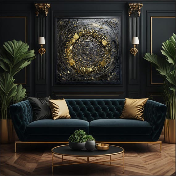 Cosmic 'Black Hole' Stone Mosaic Pattern Wall Art with Luxurious Style