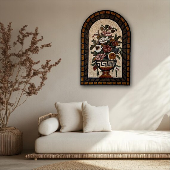 Handmade Wall Art in Mosaics – Ready to Hang Floral Mosaic Artwork for Effortless Home Decor or Unique Gift