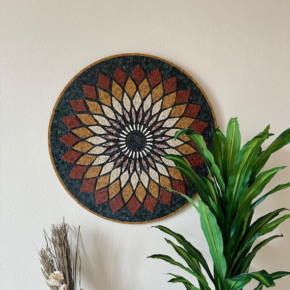 Signature Aurora Mandala Wall Art – Handcrafted Stone Mosaic with Vibrant Colors, Framed & Ready to Hang