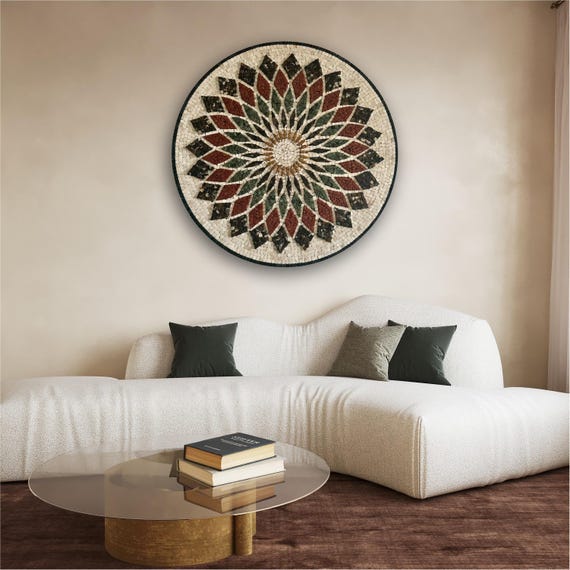 Signature Aurora Mandala Stone Art Deco Style Abstract Handmade Wall Art