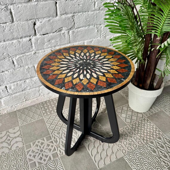 Handcrafted Stone Mosaic Coffee Table - Aurora Design - Rustic Elegance - Country Western Boho Home Decor