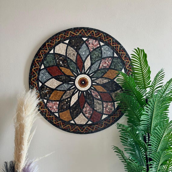 Signature Spectrum Mosaic Framed Wall Art – Handmade Wall Art with Vibrant Mosaic Art Patterns for Western & Antique Home Decor