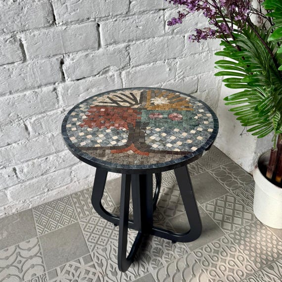 Modern Style Tree Life Mosaic Stones Quirky Artisan Coffee Table with Mosaic Art Patterns