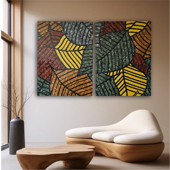 Handmade Wall Art in Mosaics Hangings – Ready to Hang Abstract Leaf Design with Multicolour Mosaic Stones for Premium and Elegant Wall Decor
