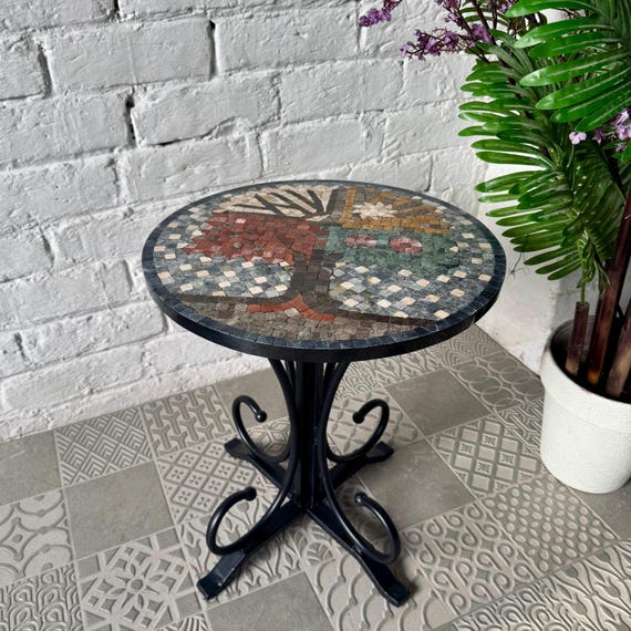 Tree of Life Coffee Table with Sleek Round Stones - Antique and Western Decor