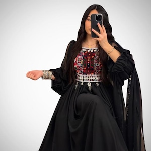 Handmade  Afghan Kuchi Dress with Embroidered Chest, Cherma and Coin Details - Traditional Ethnic Gown,Bohemian Tribal Clothing,Eid Dress