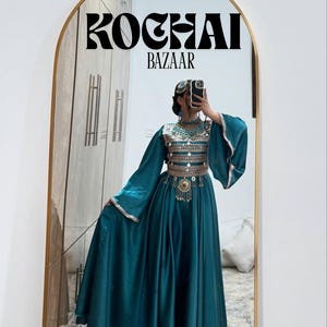 Afghan Traditional Kuchi Dress | Silk Fabric | Handmade Cherma Embroidery | Elegant Tribal Dress for Women