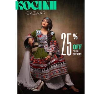 Afghan Kuchi Dress for Women | Handmade Cherma Dress with Coins & Chestpiece | Traditional Ethnic Outfit for Wedding and Cultural Wear