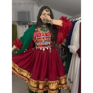 Afghan Gulebakhmal Dress, Aree Embroidery, Ethnic Wedding Gown