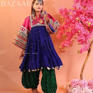 Vestido Kuchi Afegão | Vestido Tradicional Vintage Feito à Mão | Tecido LeloMitan | Traje de Casamento Étnico