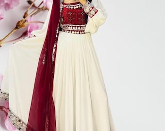 Handmade Afghan Dress: Embroidered Coin Chestpiece, Cultural Elegance