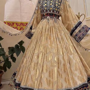 Traditional Kuchi Afghani Dress with Mirror Work, Bohemian Wedding Gown, Embroidered Pashtun Dress, Ethnic Afghan Clothes, Boho Maxi Dress