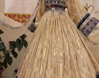 Vestido afgano Kuchi bordado, vestido de novia bohemio con efecto espejo