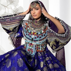 Afghan Wedding Dress for Women | Traditional Cherma Kuchi Dress with Lace, Coins & Handmade Chestpiece | Ethnic Bridal Outfit