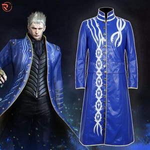 May Cry 3 Vergil Coat & Vest / Clark Blue Trench Cosplay Costume