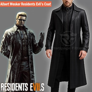 Albert Weskers Inspired Black Trench Coat for Men | RE5 Style Cosplay Costume | Handmade Long Jacket | Halloween Evil Outfit