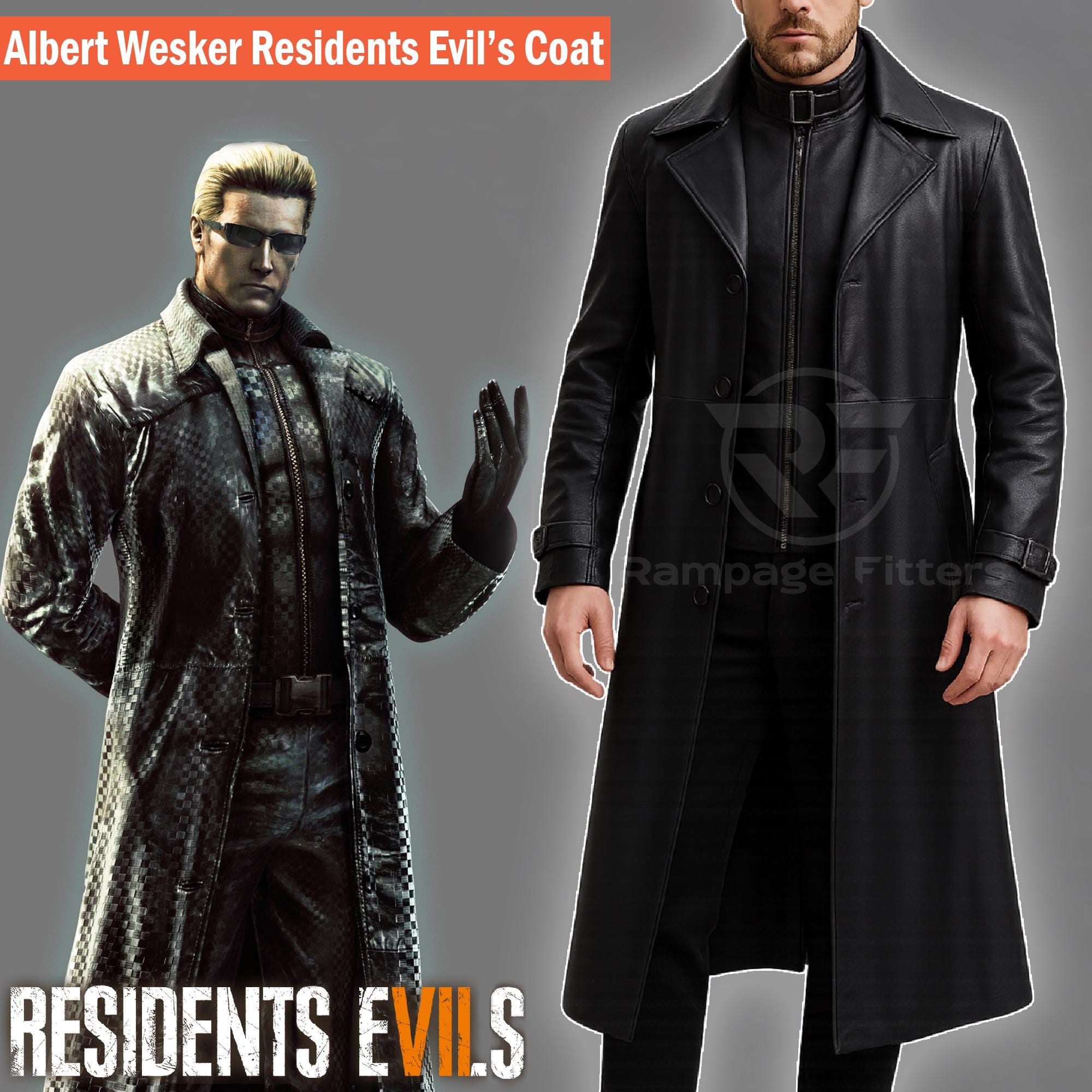 Albert Wesker Trench Coat Faux Leather Cosplay Costume Inspired by