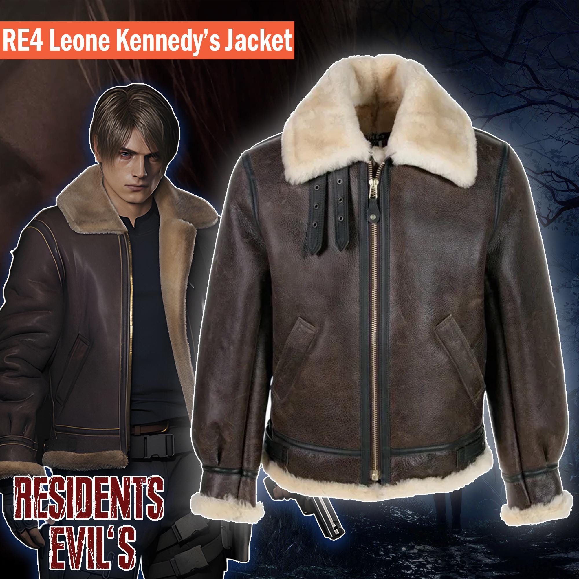 レオン・ケネディ ブラウンレザージャケット - RE4 バイオハザード