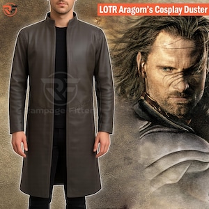Medieval Leather Duster Coat Inspired by Aragor Cosplay – Fantasy Ranger-Inspired Cosplay Jacket for Men – LARP & Renaissance Fair Wear