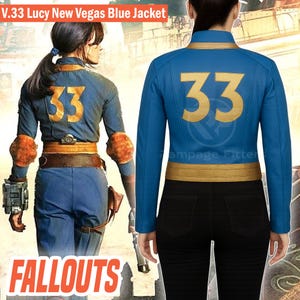 Vault 33 Blue Leather Jacket | Lucy Inspired Cosplay Outfit | Custom Vault Number Costume | New Vegas Style Jacket for Women