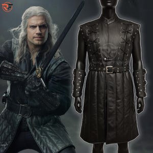 Witcher Armor Vest: Black Leather LARP Costume, Medieval Ranger Knight Cosplay