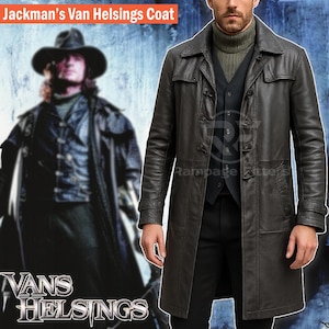 Mens Gothic Vampire Hunter Leather Trench Coat - Handcrafted Van Helsingz Style, Perfect for Halloween Costume