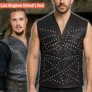 Men Uhtred Viking Vest | Last Kingdoms Black Studded Warrior Costume