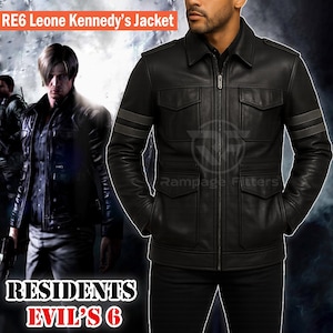 Leon Kennedy Inspired Black Leather Jacket | Handmade Survival Horror Cosplay | Resident Style Gamer Outfit | Jacket for Men