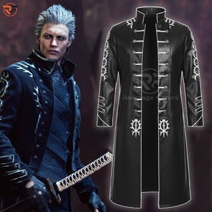 Trench-coat vert DMC 5 | Costume de cosplay en cuir noir