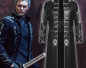 DMC 5 Vergil Trench Coat | Black Leather Cosplay Costume
