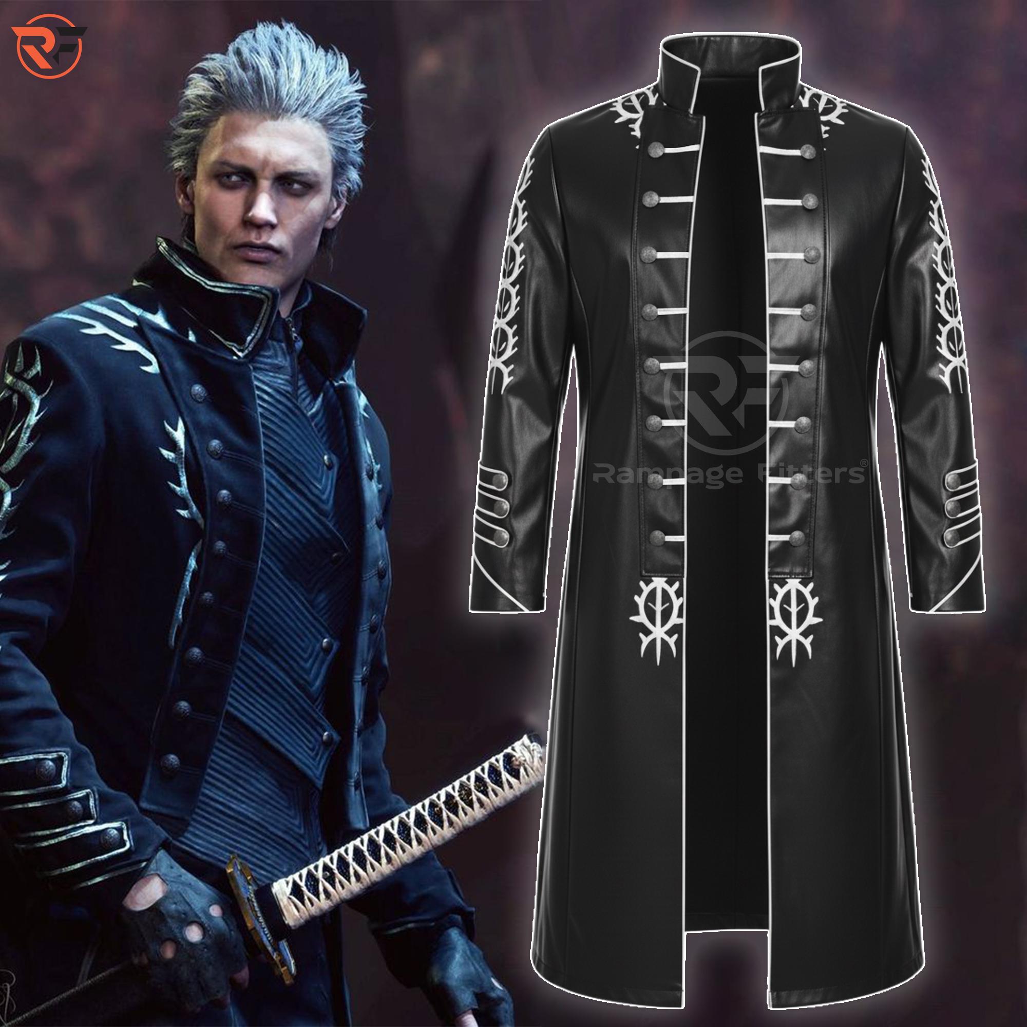 DMC 5 Vergil Trench Coat | Black Leather Cosplay Costume - Etsy