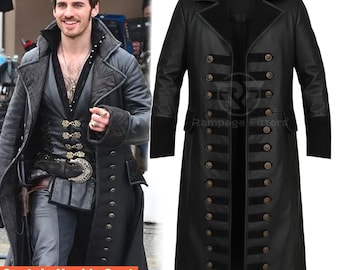 Black Leather Captain Hook's Coat: Vintage Pirate Costume Trench | Nosferatu coat