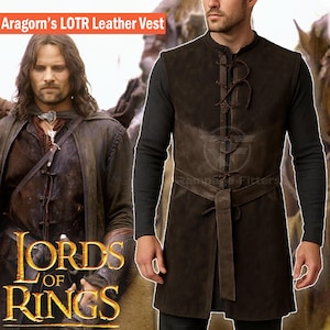 Aragornz Leather Vest – Ranger Strider Cosplay, Handmade LARP Medieval Costume, Brown Suede Jerkin, Renaissance Fair Vest