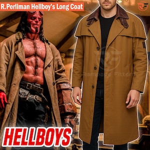 Ron Perlman Brown Trench Coat | Golden Army of Warrior Costume  | Long Cotton Coat for Men | Holloween Cosplay Costume