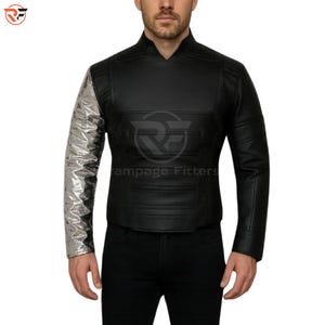 Bucky Soldier Silver Arm Jacket | Winter Cosplay Outfit | Detachable Sleeve Leather Jacket for Men