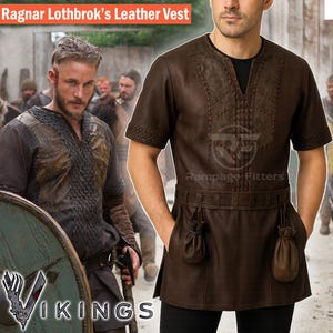 Vikings Ragnar Jacka Kostym – Handgjord Vikings Medeltida Väst Halloween Cosplay