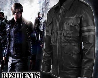 Leon Kennedy Black Leather Jacket: Resident Evil's 6 Cosplay Costume Jacket