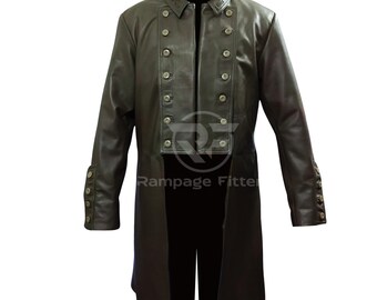 Distressed Leather Pirate Trench Coat: Medieval Fantasy Steampunk Gothic Overcoat