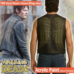 Angel Wings Leather Vest | Inspired by TWD Season 10 Biker Costume | Daryl Cosplay Outfit for Men | Walking Hero Halloween Real Leather Vest