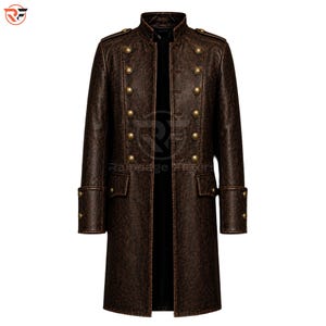 Men’s distressed Brown leather Pirate Cosplay Coat, Gothic Military Jacket, Vintage Military Steampunk Style Coat, Brown Pirate Coat