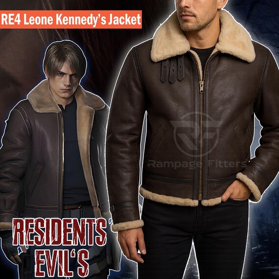 HandgefertigteLeon Kennedy Leder Bomberjacke RE4 Spiel Kostüm