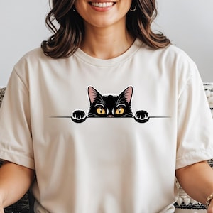 Black Cat Peekaboo Bella Canvas Shirt | Cute Cat Shirt, Cat Lover Gift, Animal Apparel, Funny Pet T-Shirt, Cat Shirt For Women