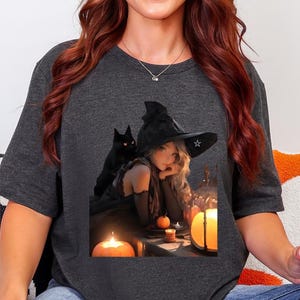 Witch Cat T-Shirt, Cute Halloween Shirt for Women, Witches and Cats Graphic Tee, Spooky Season Gift, Halloween Gift Idea